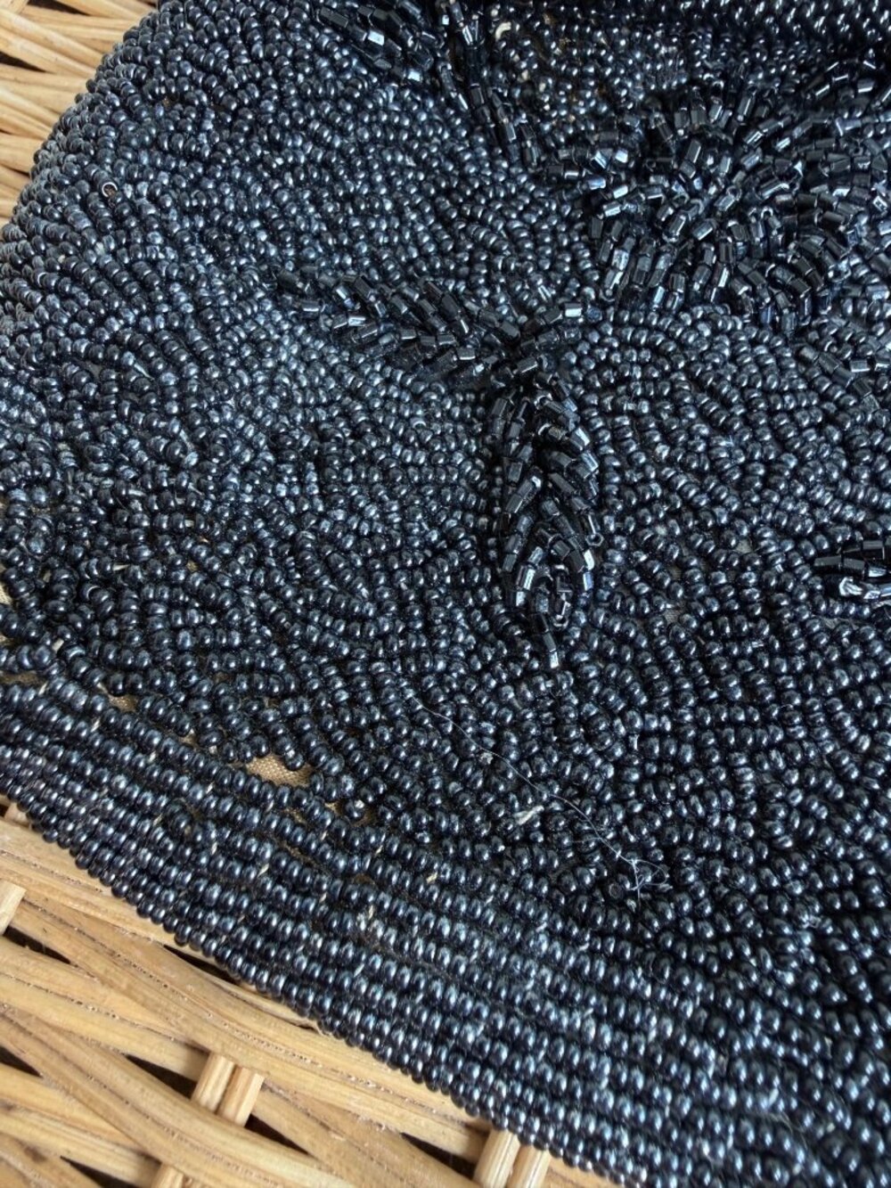 Vintage 1960s Black Glass Floral Seed Beaded Top Handle Formal Purse - Picture 13 of 16